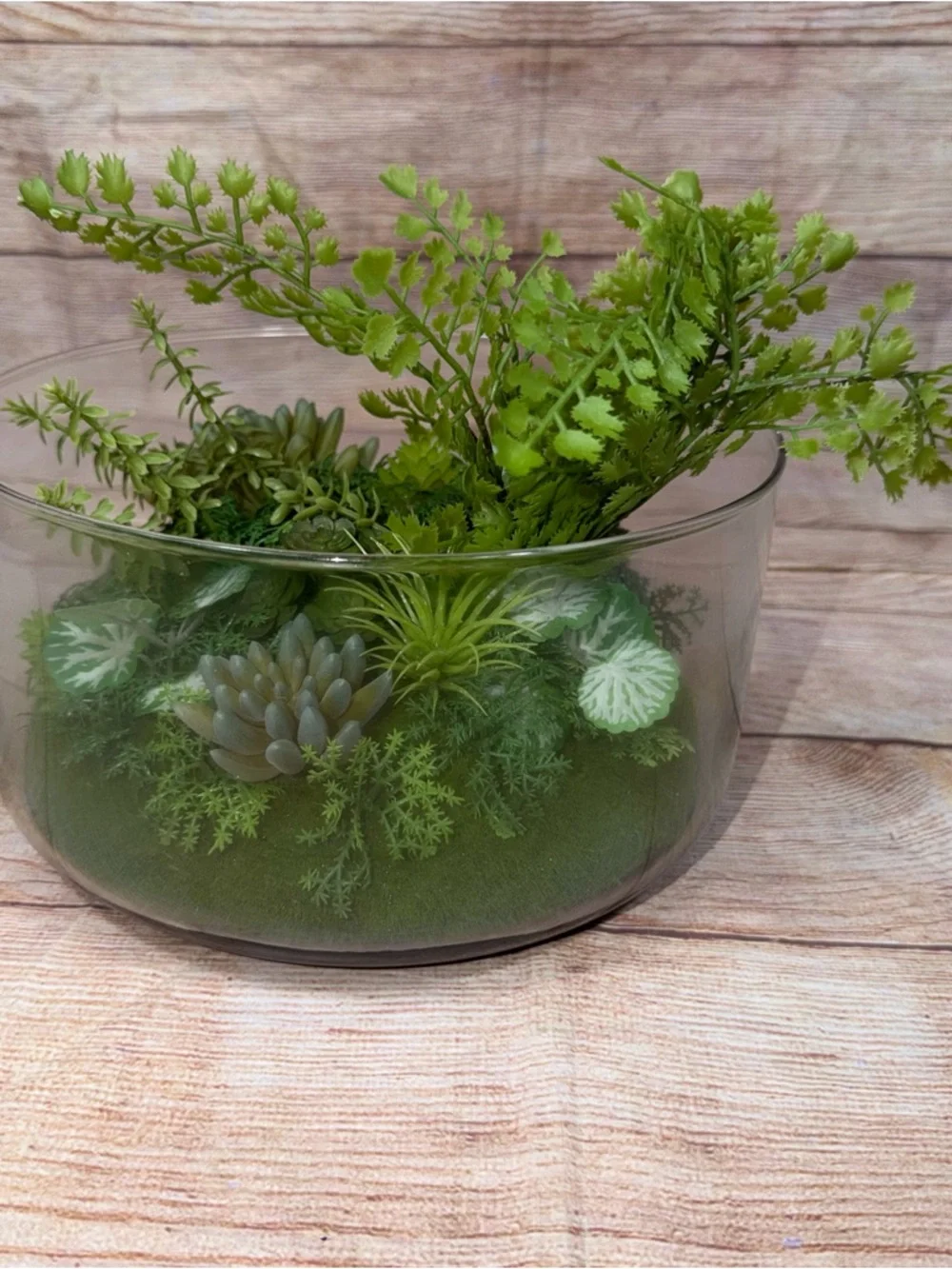 Threshold Modern Decorative Round Glass Terrarium with Artificial Greenery NWT